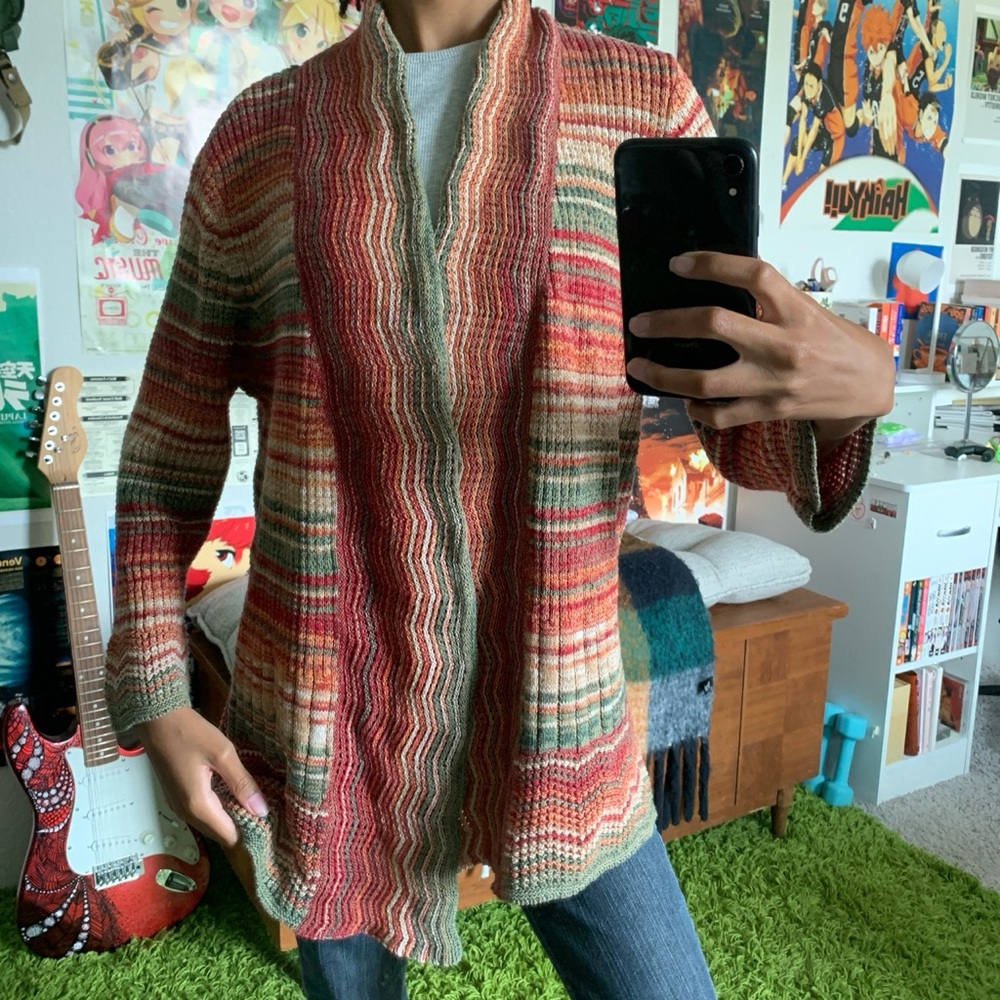Alfred Dunner Red and Green Cardigan Sweater